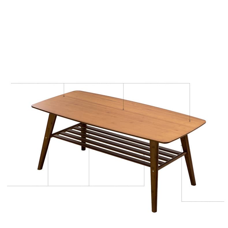 Modern Rectangular Bamboo Coffee Table Two-Tier for Storage in Natural Wood Color - Perfect for Your Living Room hsl-81
