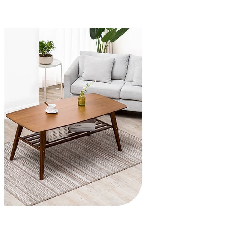 Modern Rectangular Bamboo Coffee Table Two-Tier for Storage in Natural Wood Color - Perfect for Your Living Room hsl-81