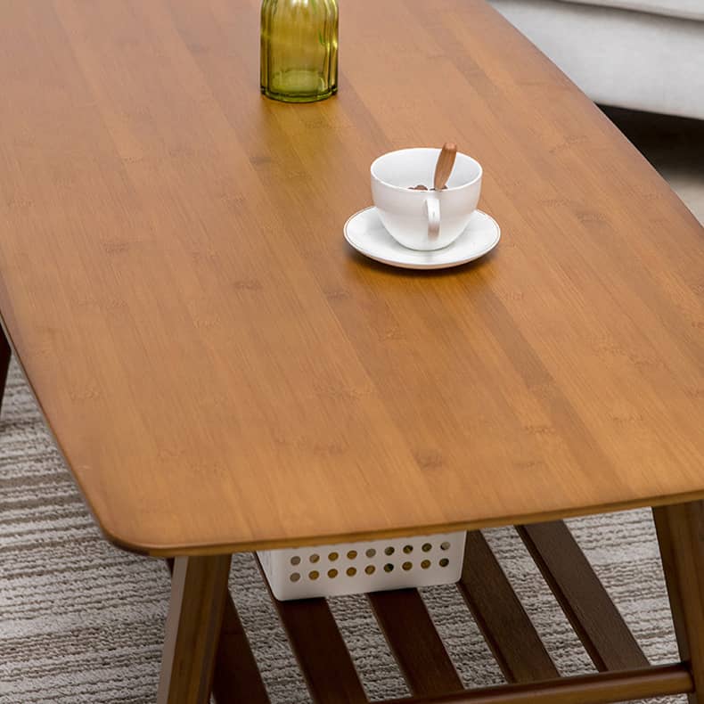Modern Rectangular Bamboo Coffee Table Two-Tier for Storage in Natural Wood Color - Perfect for Your Living Room hsl-81
