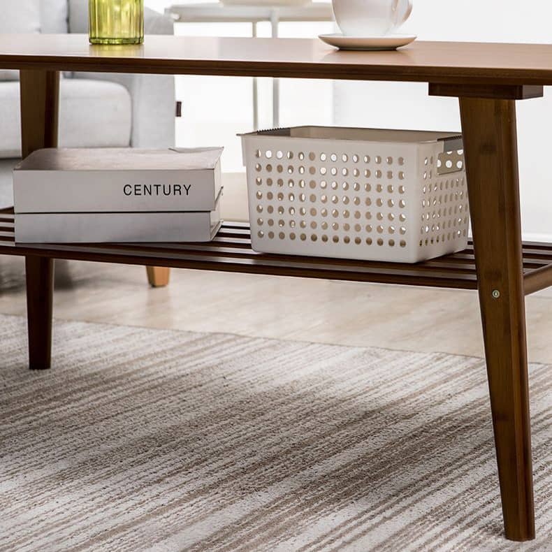 Modern Rectangular Bamboo Coffee Table Two-Tier for Storage in Natural Wood Color - Perfect for Your Living Room hsl-81