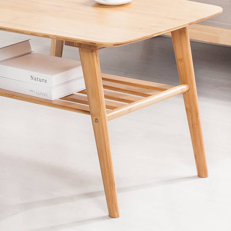 Modern Rectangular Bamboo Coffee Table Two-Tier for Storage in Natural Wood Color - Perfect for Your Living Room hsl-81