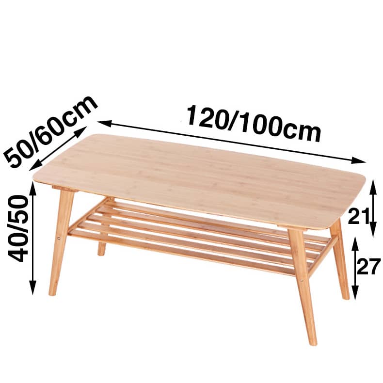 Modern Rectangular Bamboo Coffee Table Two-Tier for Storage in Natural Wood Color - Perfect for Your Living Room hsl-81