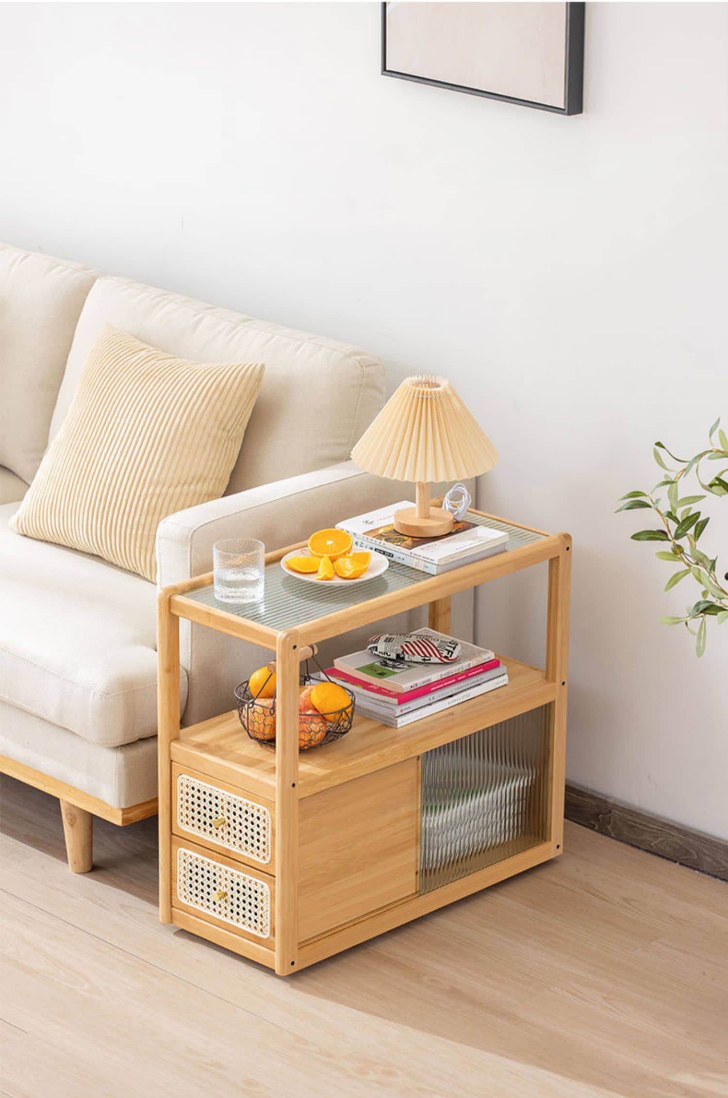 Modern End Table with Storage - Glass Top for All Your Rooms hsl-82