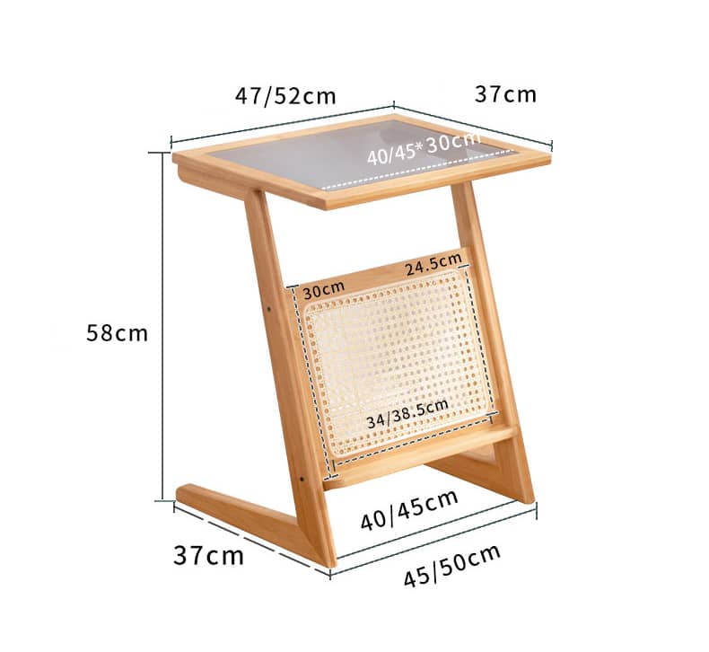 Stunning Natural Wood End Table  with Intricate Bamboo and Rattan Weaving - Reeded Glass Top in Elegant Brown Grey hsl-84