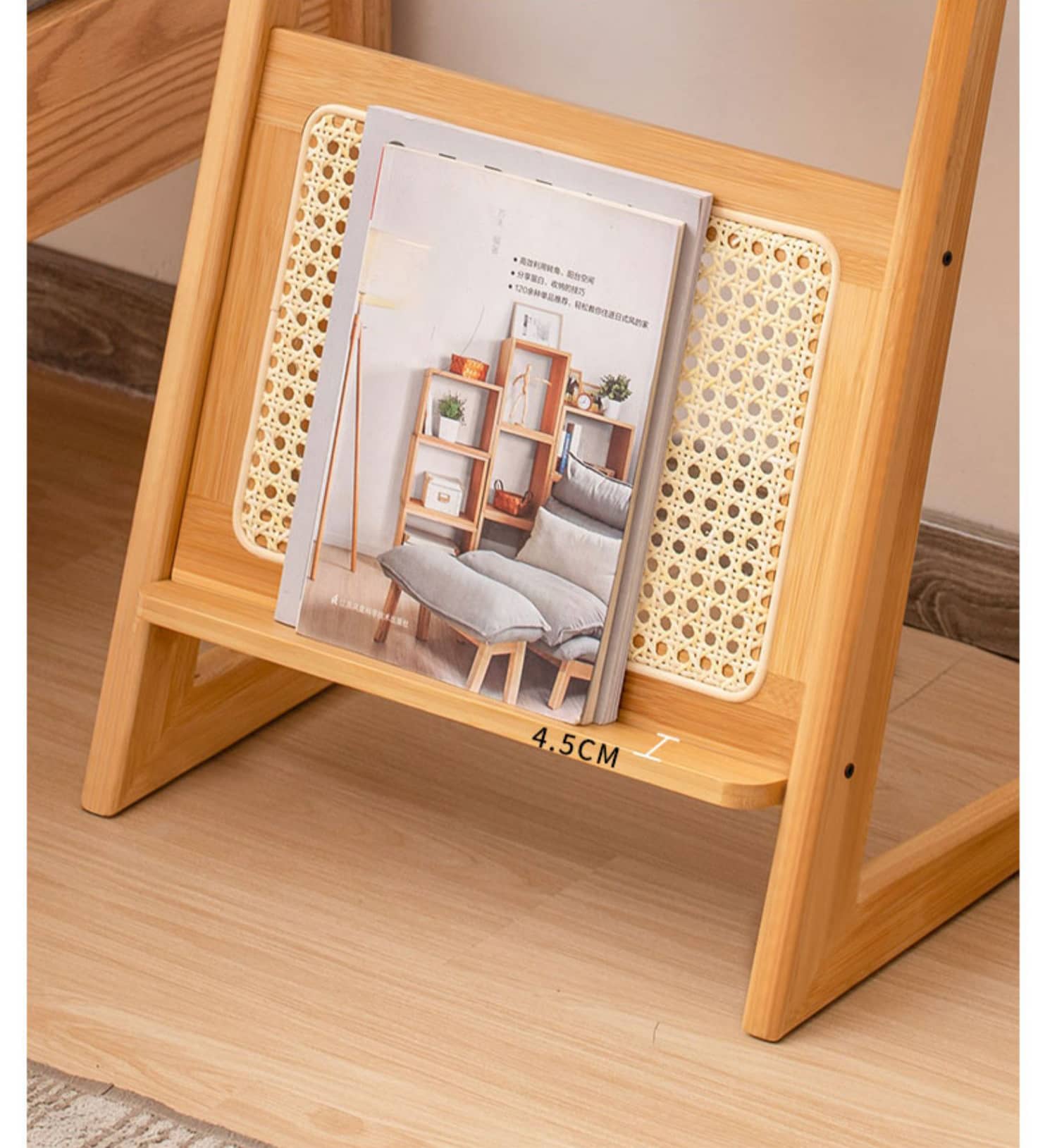 Stunning Natural Wood End Table  with Intricate Bamboo and Rattan Weaving - Reeded Glass Top in Elegant Brown Grey hsl-84