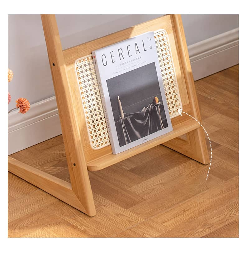 Stunning Natural Wood End Table  with Intricate Bamboo and Rattan Weaving - Reeded Glass Top in Elegant Brown Grey hsl-84