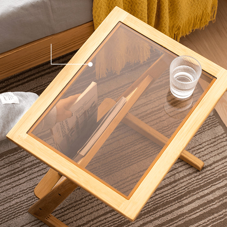 Stunning Natural Wood End Table  with Intricate Bamboo and Rattan Weaving - Reeded Glass Top in Elegant Brown Grey hsl-84