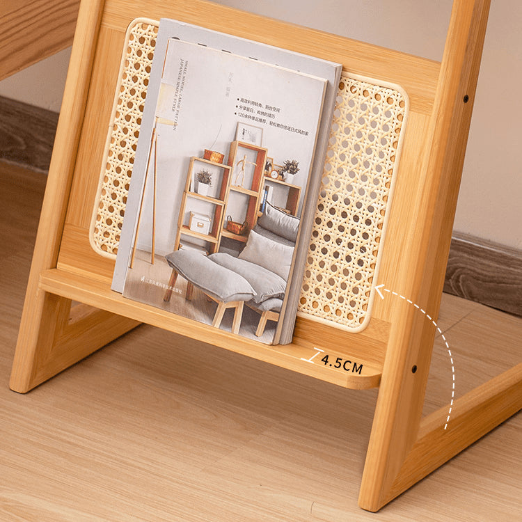 Stunning Natural Wood End Table  with Intricate Bamboo and Rattan Weaving - Reeded Glass Top in Elegant Brown Grey hsl-84