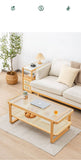 Modern Rectangular Bamboo Coffee Table with Glass Top - Two-Tier with Storage Natural Wood Color Finish hsl-85
