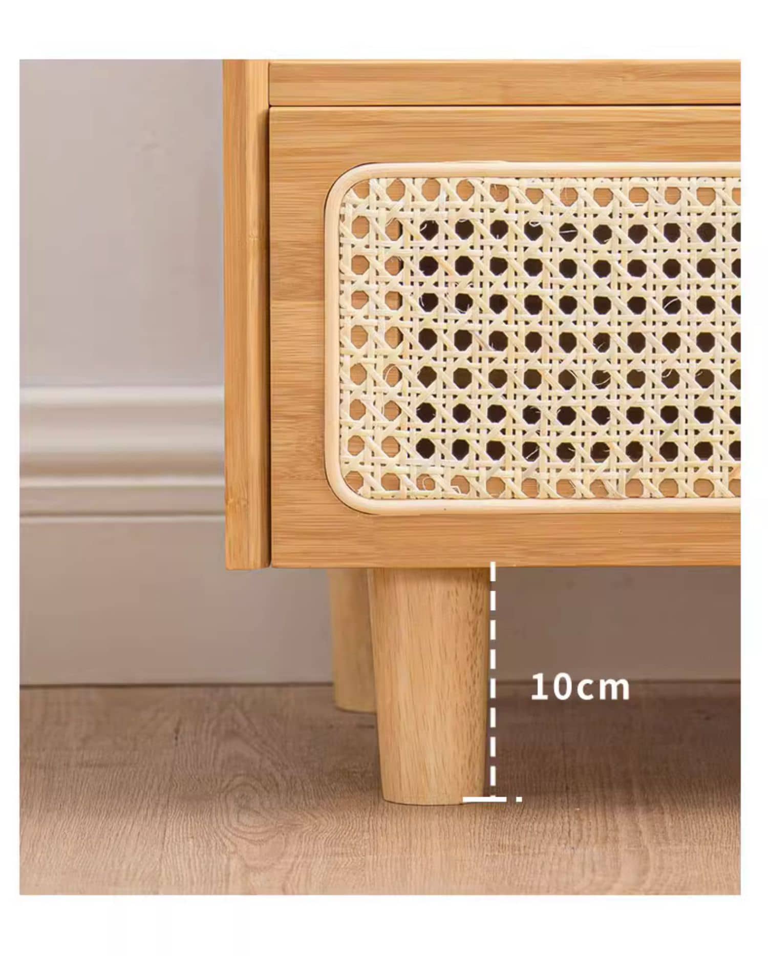 Elegant Natural Bamboo Rattan Nightstand with Glass Top – Stylish Bedroom Storage Solution hsl-87