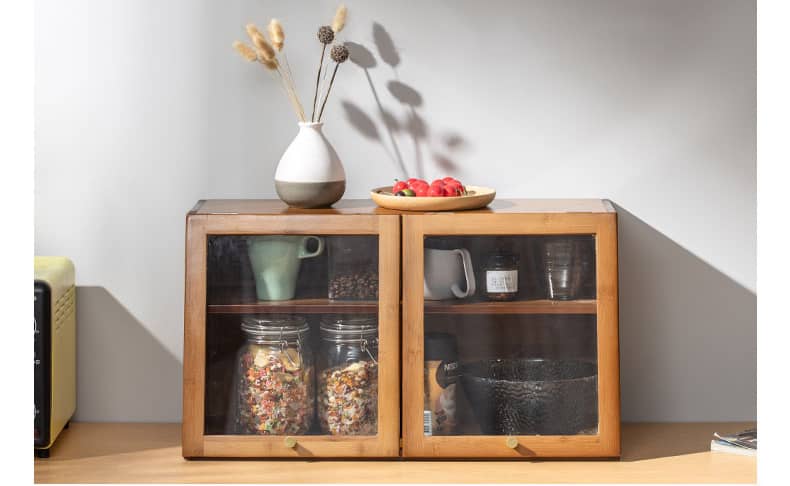 Elegant Dark Brown Bamboo Cabinet with Glass Doors - Perfect Natural Wood Storage Solution hsl-89