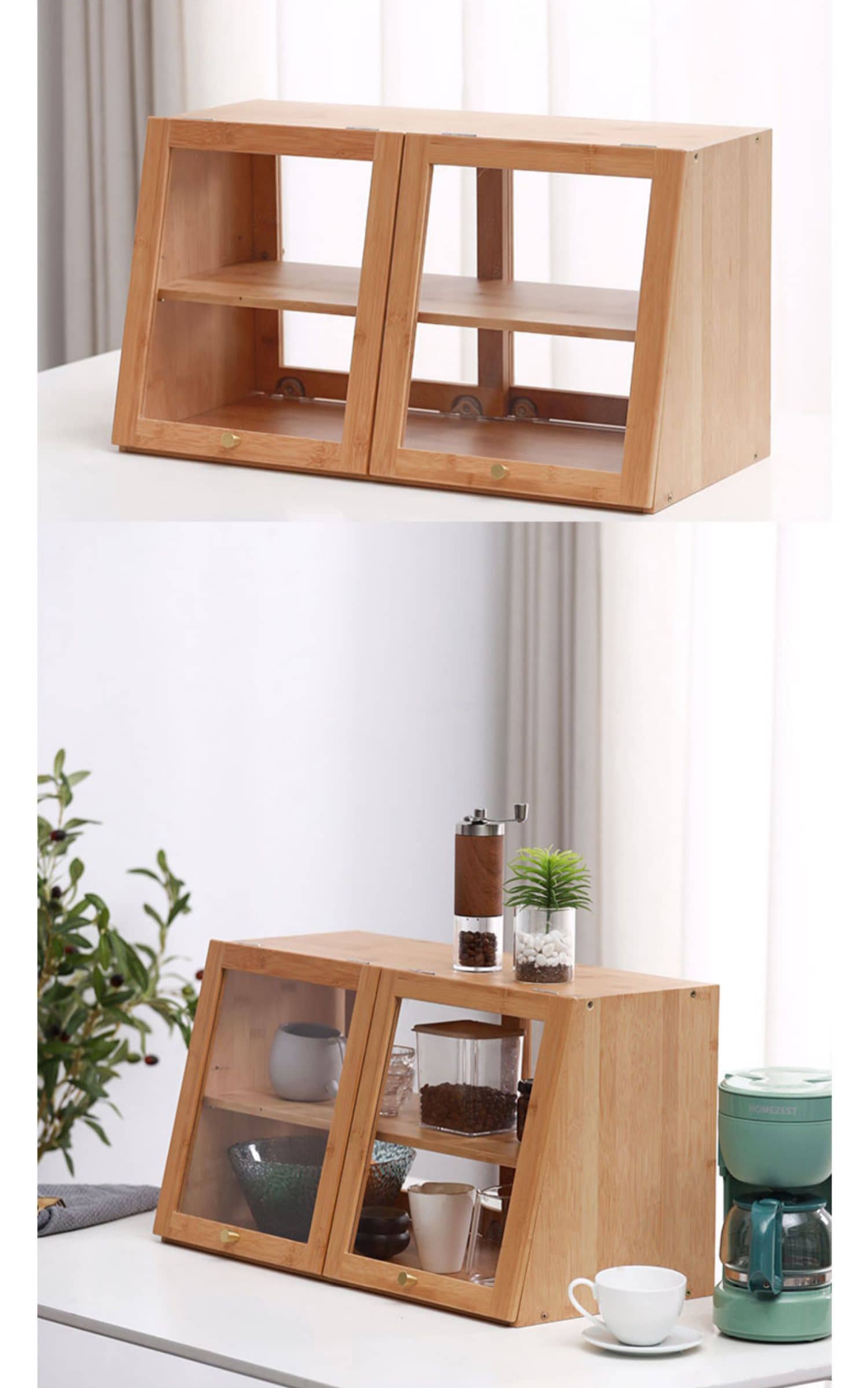 Elegant Dark Brown Bamboo Cabinet with Glass Doors - Perfect Natural Wood Storage Solution hsl-89