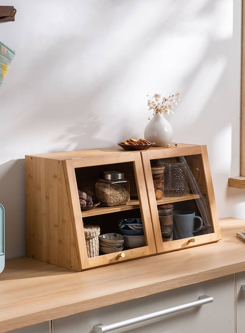 Elegant Dark Brown Bamboo Cabinet with Glass Doors - Perfect Natural Wood Storage Solution hsl-89