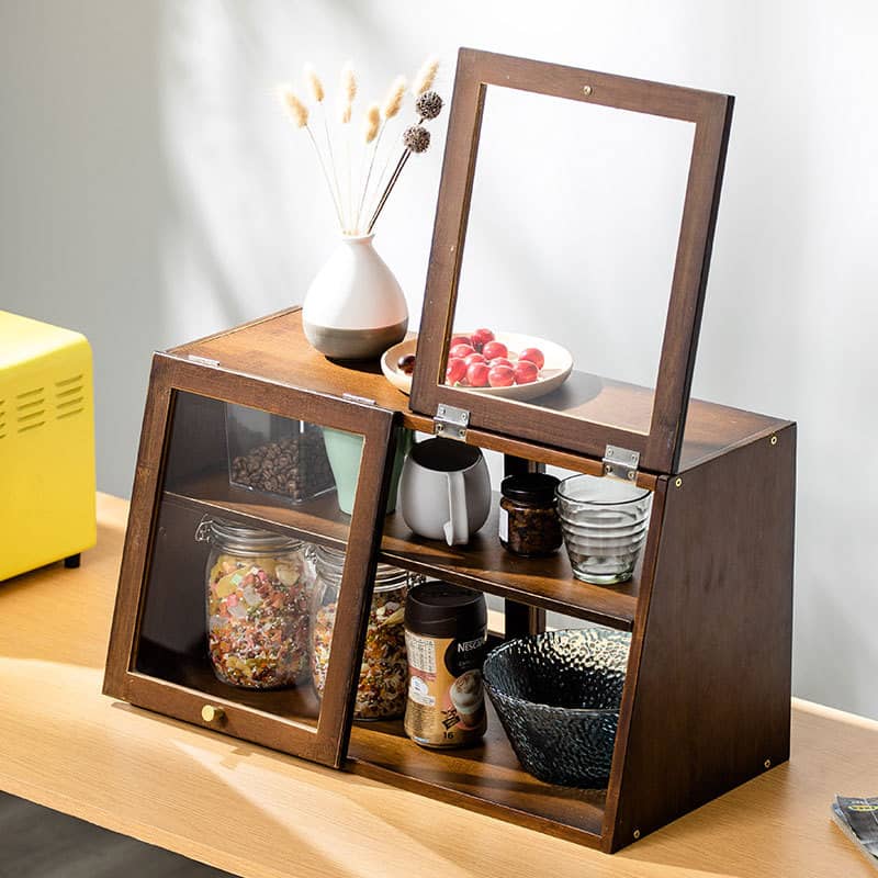 Elegant Dark Brown Bamboo Cabinet with Glass Doors - Perfect Natural Wood Storage Solution hsl-89