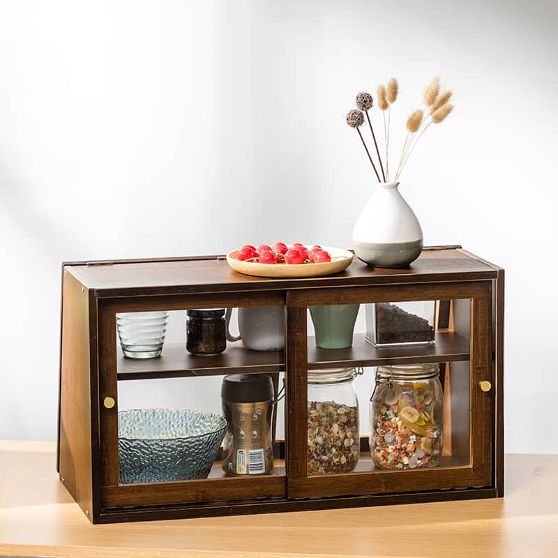 Elegant Dark Brown Bamboo Cabinet with Glass Doors - Perfect Natural Wood Storage Solution hsl-89