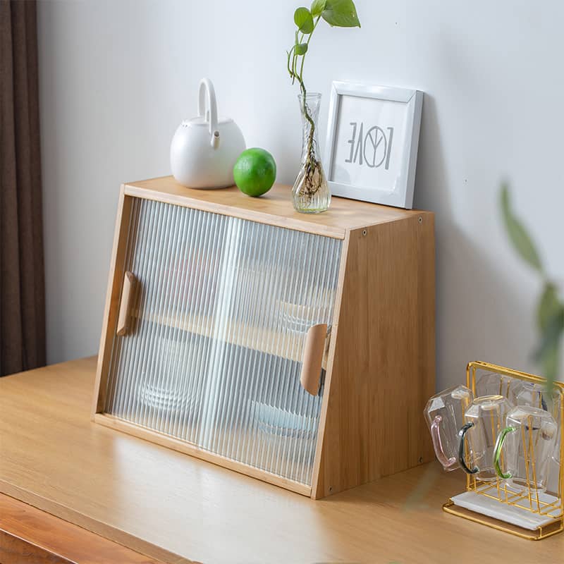 Elegant Dark Brown Bamboo Cabinet with Glass Doors - Perfect Natural Wood Storage Solution hsl-89