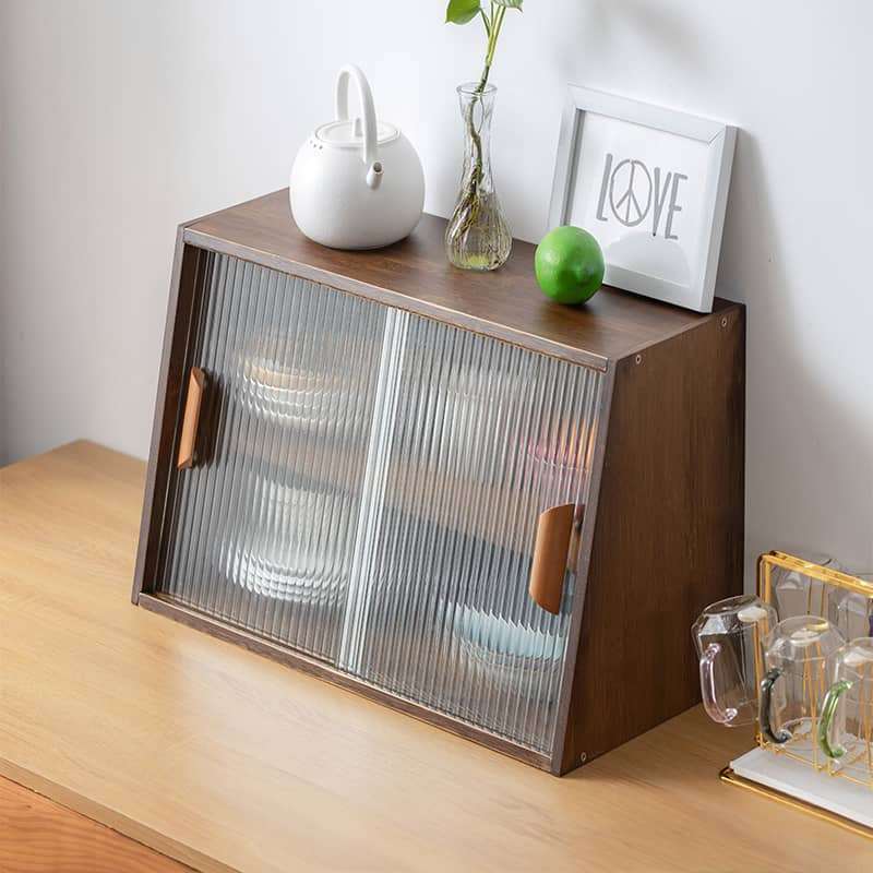 Elegant Dark Brown Bamboo Cabinet with Glass Doors - Perfect Natural Wood Storage Solution hsl-89