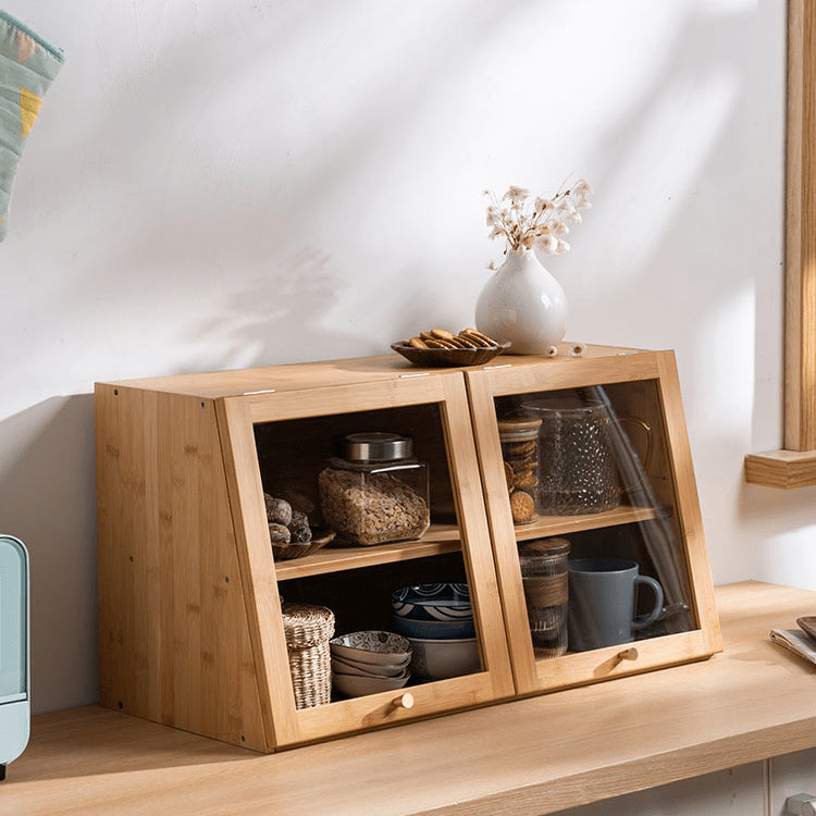 Elegant Dark Brown Bamboo Cabinet with Glass Doors - Perfect Natural Wood Storage Solution hsl-89