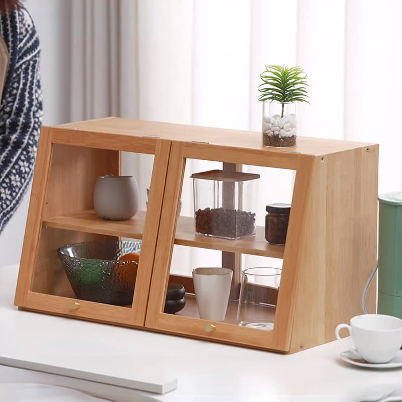 Elegant Dark Brown Bamboo Cabinet with Glass Doors - Perfect Natural Wood Storage Solution hsl-89