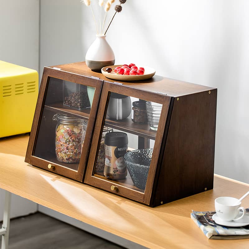 Elegant Dark Brown Bamboo Cabinet with Glass Doors - Perfect Natural Wood Storage Solution hsl-89