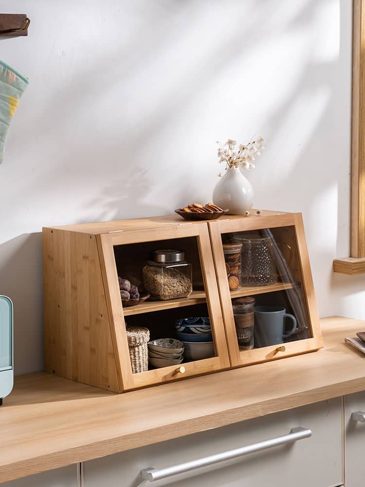 Elegant Dark Brown Bamboo Cabinet with Glass Doors - Perfect Natural Wood Storage Solution hsl-89