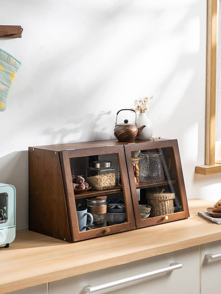 Elegant Dark Brown Bamboo Cabinet with Glass Doors - Perfect Natural Wood Storage Solution hsl-89