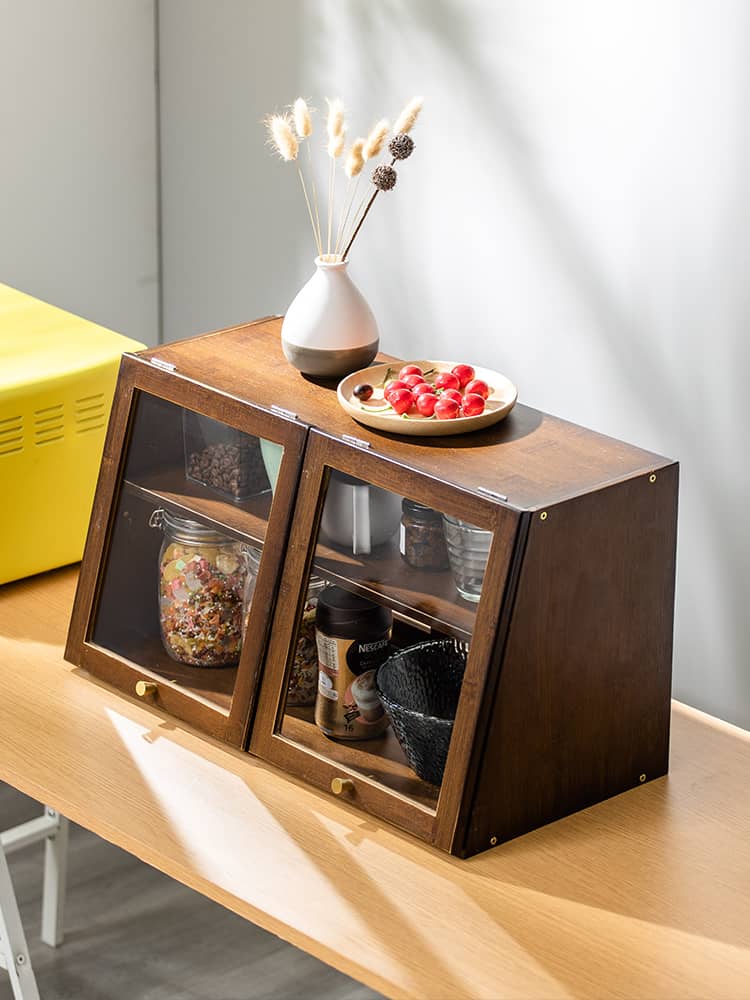 Elegant Dark Brown Bamboo Cabinet with Glass Doors - Perfect Natural Wood Storage Solution hsl-89