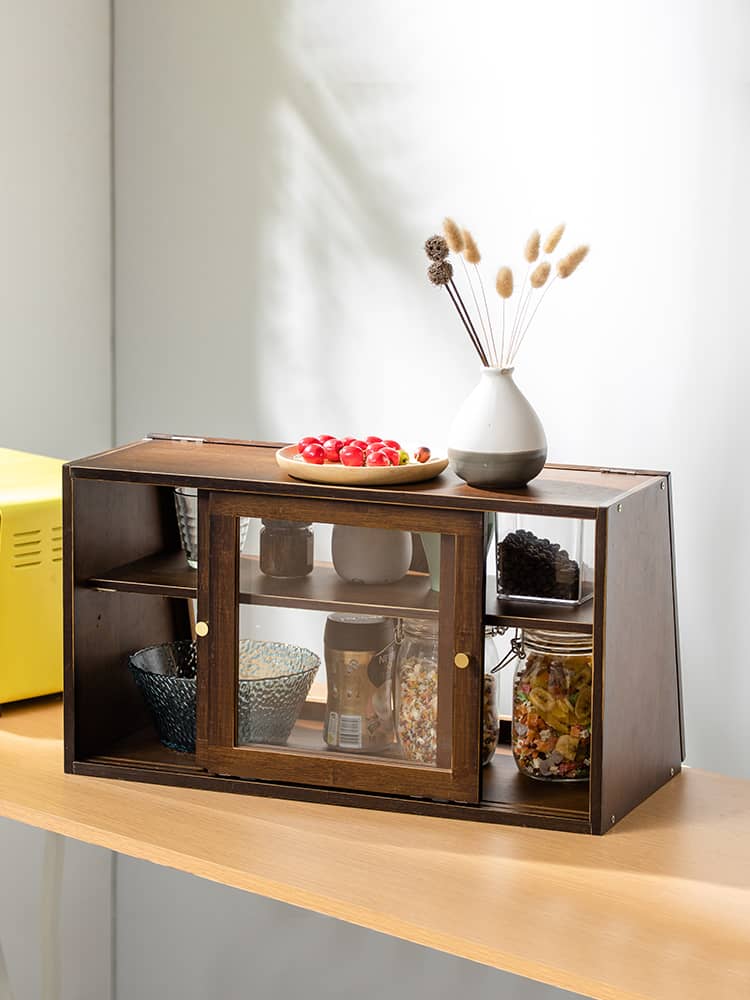 Elegant Dark Brown Bamboo Cabinet with Glass Doors - Perfect Natural Wood Storage Solution hsl-89