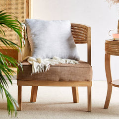 Elegant Ash Wood Lounge Chair with Rattan Back & Cotton-Linen Cushion Upholstery htzm-1501