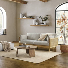 Minimalistic Loveseat Sofa with Ash Wood Frame & Rattan Back - Comfortable & Durable Design for Living Room htzm-1504