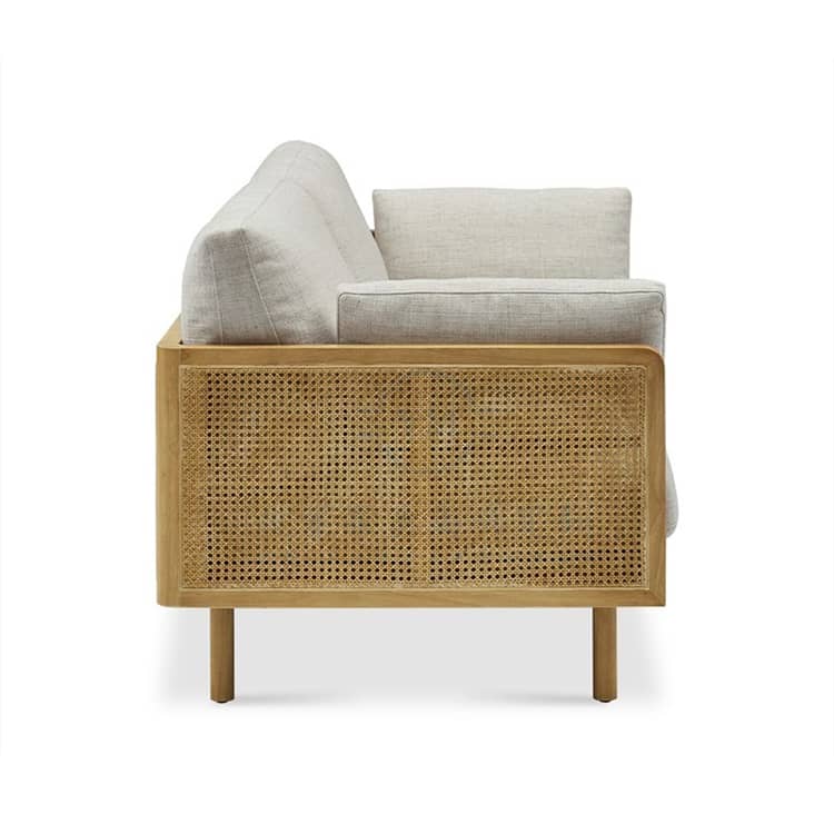 Minimalistic Loveseat Sofa with Ash Wood Frame & Rattan Back - Comfortable & Durable Design for Living Room htzm-1504