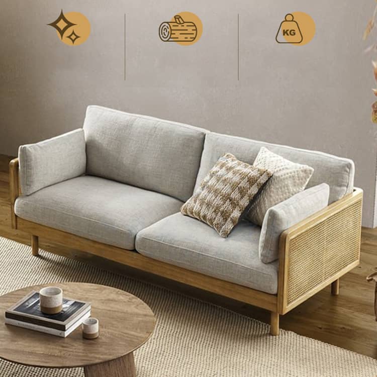 Minimalistic Loveseat Sofa with Ash Wood Frame & Rattan Back - Comfortable & Durable Design for Living Room htzm-1504