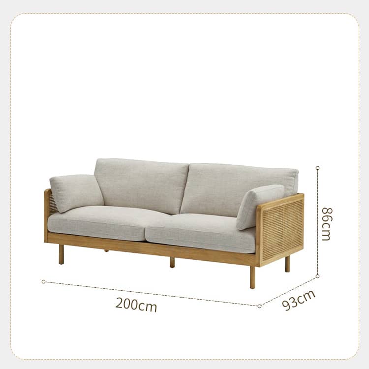 Minimalistic Loveseat Sofa with Ash Wood Frame & Rattan Back - Comfortable & Durable Design for Living Room htzm-1504