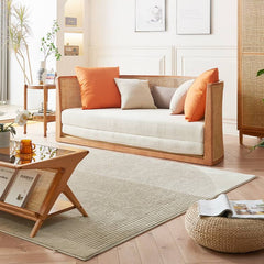 77.2‘’ Sofa Bed in Beige Round with Rattan Back Convertible Sleeper Sofa Cotton & Linen htzm-1505