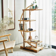 Natural Wood and Rattan Storage Rack for Stylish Home Organization htzm-1506