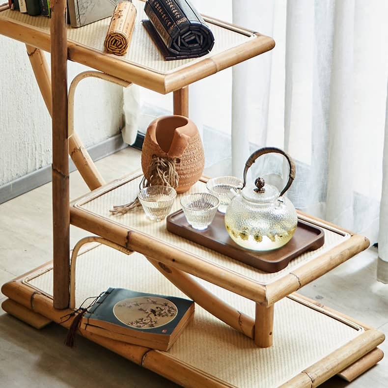 Natural Wood and Rattan Storage Rack for Stylish Home Organization htzm-1506