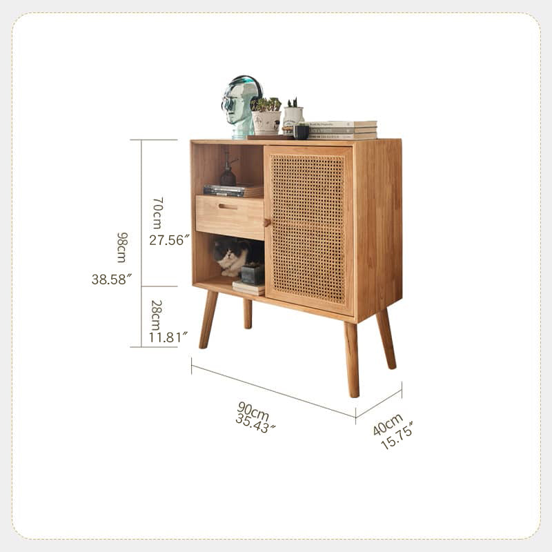 Stylish Natural Ash Wood Cabinet with Elegant Rattan Accents htzm-1507