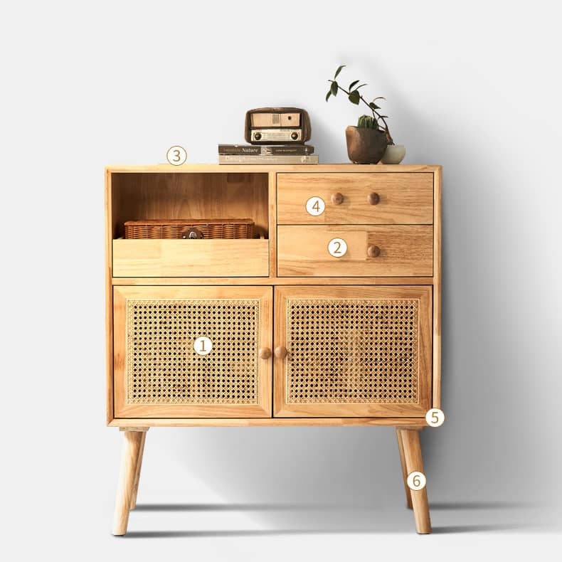 Stylish Natural Ash Wood Cabinet with Elegant Rattan Accents htzm-1507