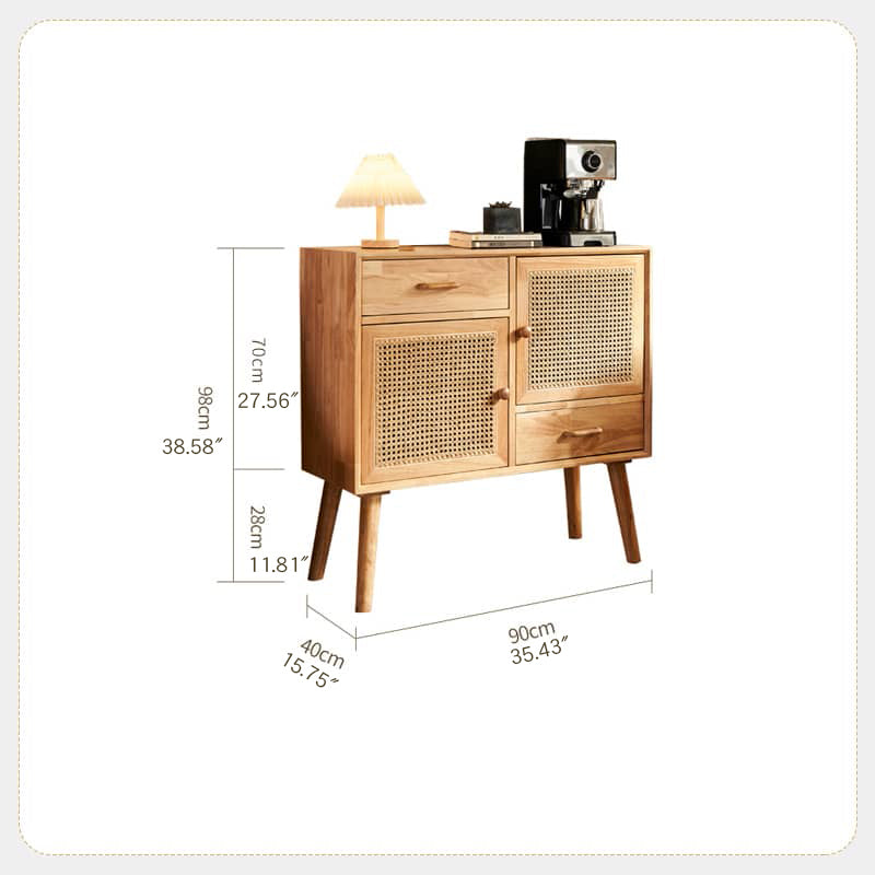 Stylish Natural Ash Wood Cabinet with Elegant Rattan Accents htzm-1507