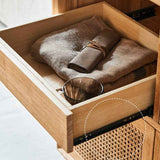 Stylish Natural Ash Wood Cabinet with Elegant Rattan Accents htzm-1507