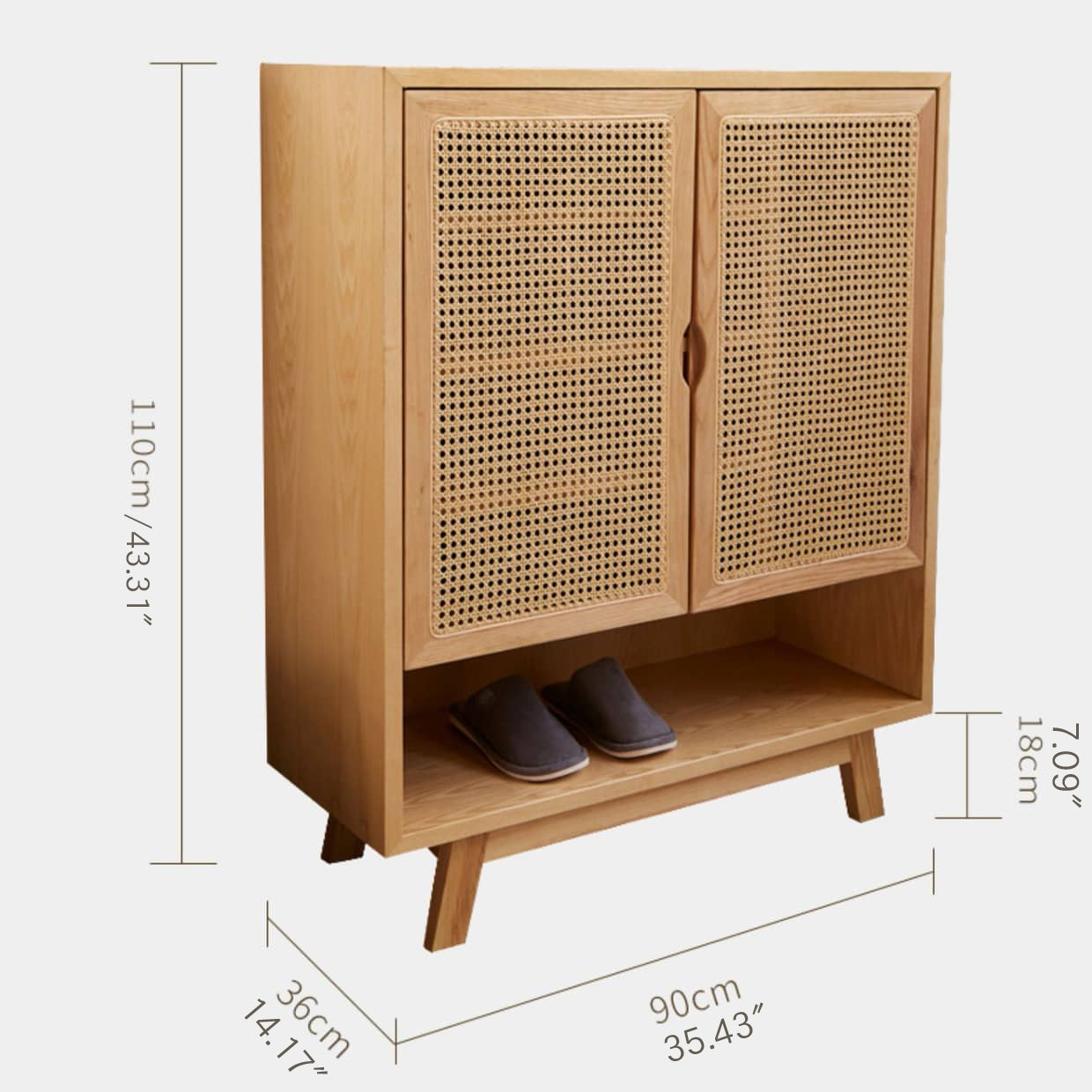 Natural Ash Wood Cabinet with Rattan Accents - Stylish and Durable Storage Solution htzm-1508