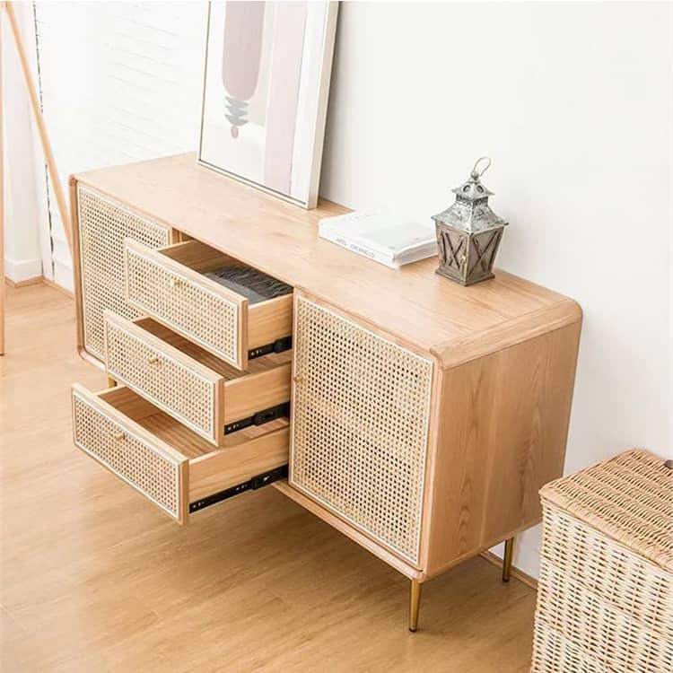 Elegant Natural Rattan and Ash Wood Cabinet for Timeless Home Decor htzm-1509