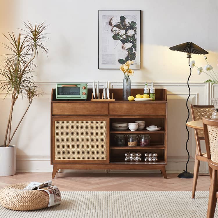 Brown Ash Wood and Rattan Cabinet - Sleek and Stylish Storage Solution htzm-1510