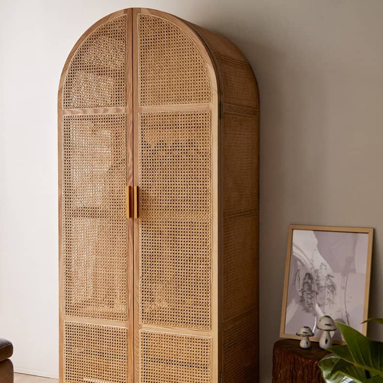 Elegant Ash Wood Cabinet with Rattan Accents - Natural Finish htzm-1511