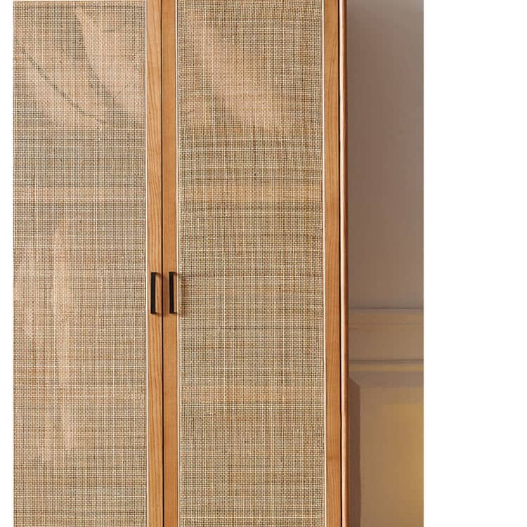 Elegant Ash Wood Wardrobe with Natural Rattan Details htzm-1513