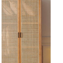 Elegant Ash Wood Wardrobe with Natural Rattan Details htzm-1513