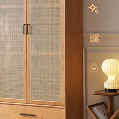 Elegant Ash Wood Wardrobe with Natural Rattan Details htzm-1513