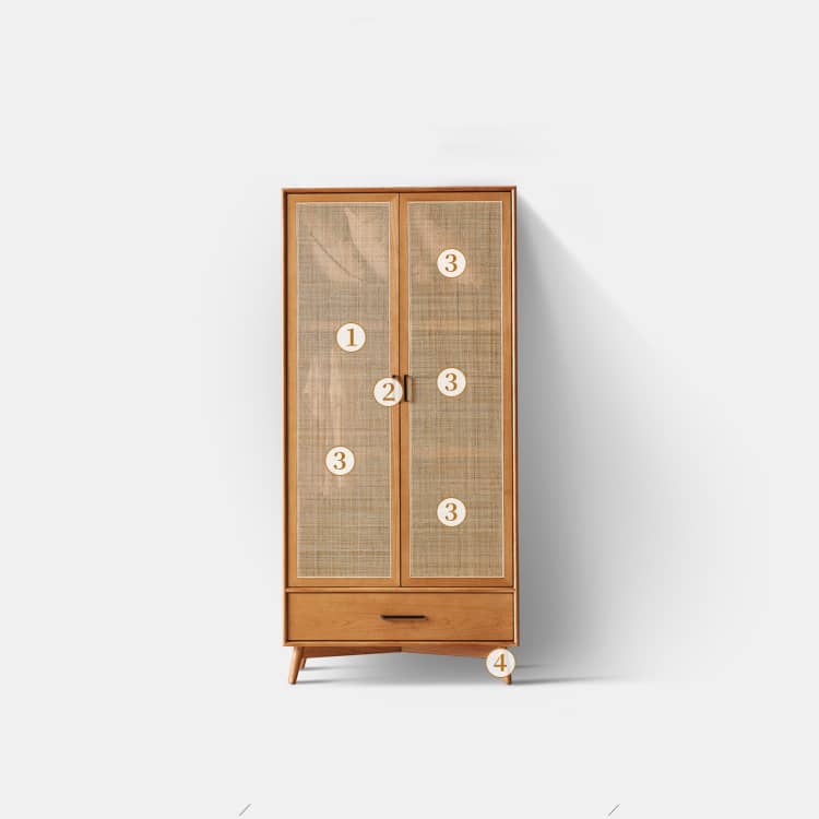 Elegant Ash Wood Wardrobe with Natural Rattan Details htzm-1513