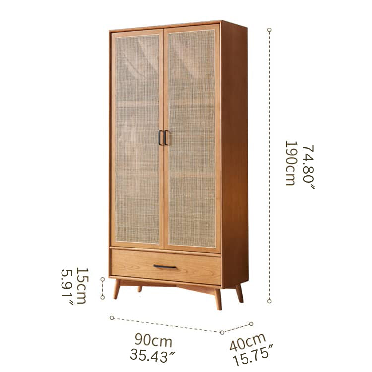 Elegant Ash Wood Wardrobe with Natural Rattan Details htzm-1513