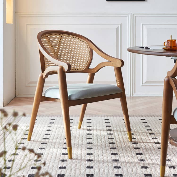 Vintage Dining Table & Chair Set Extendable Round Table with Rattan Chair - Perfect for Diningroom htzm-1520